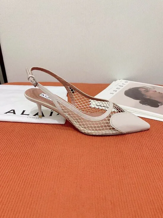 Alaïa White Mesh Cutout Pointed Toe Kitten Heel Sandals - Picture 2 of 8